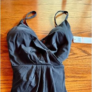 Anne Coke faux wrap swim dress black nwt